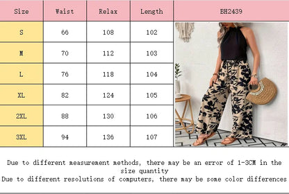 Women’s Casual Wide-Leg Printed Pants with Elastic Waist