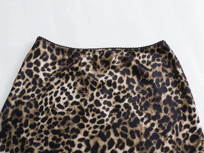Women’s Leopard Print Satin Midi Skirt