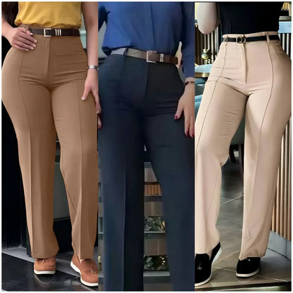 Women’s High-Waist Straight Work Pants – Slim Fit Elegant Trousers