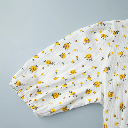 Women’s Floral Cotton Dress – V-Neck Short Sleeve Tunic for Summer