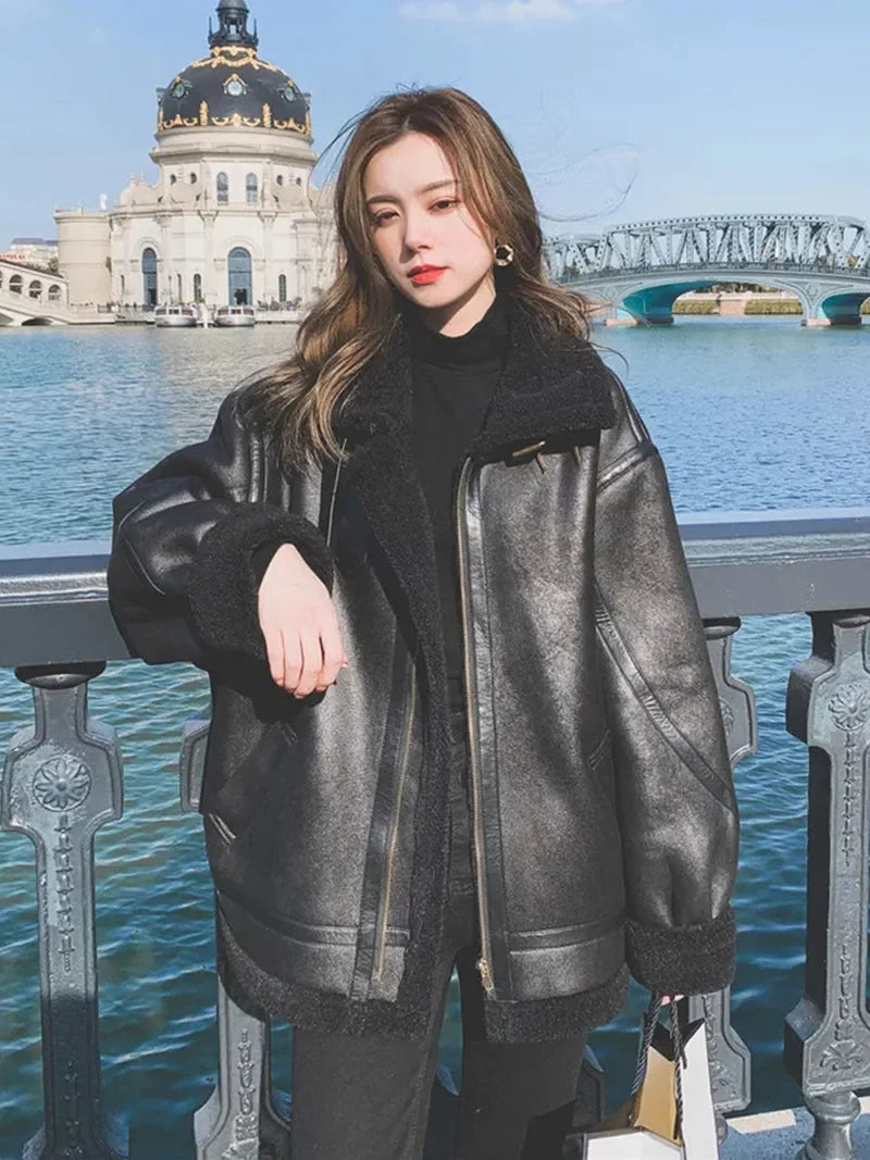 Women’s Faux Fur Shearling Winter Jacket.