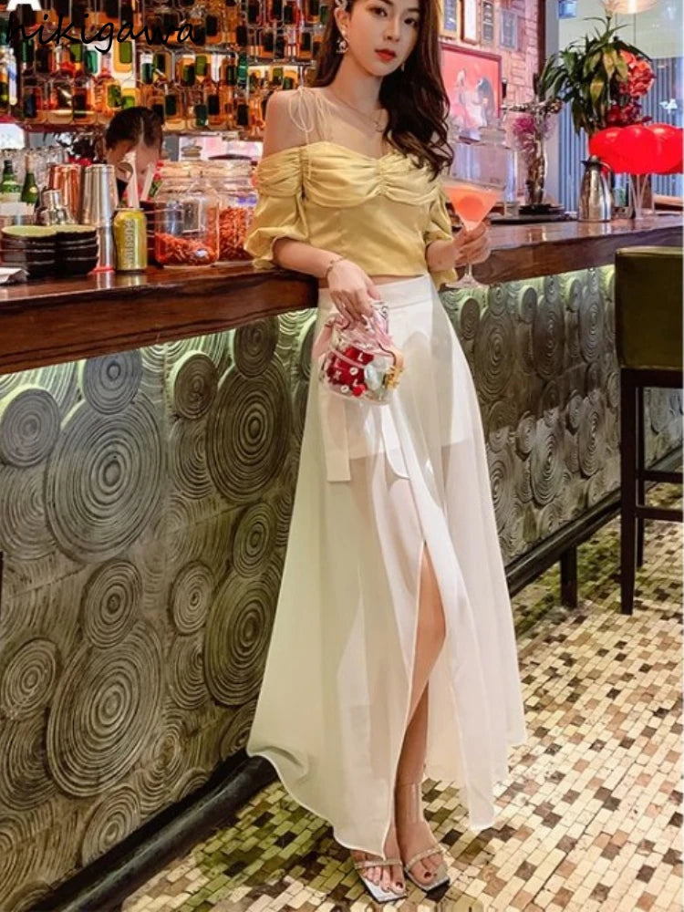 Women’s White High-Waist Chiffon Skirt