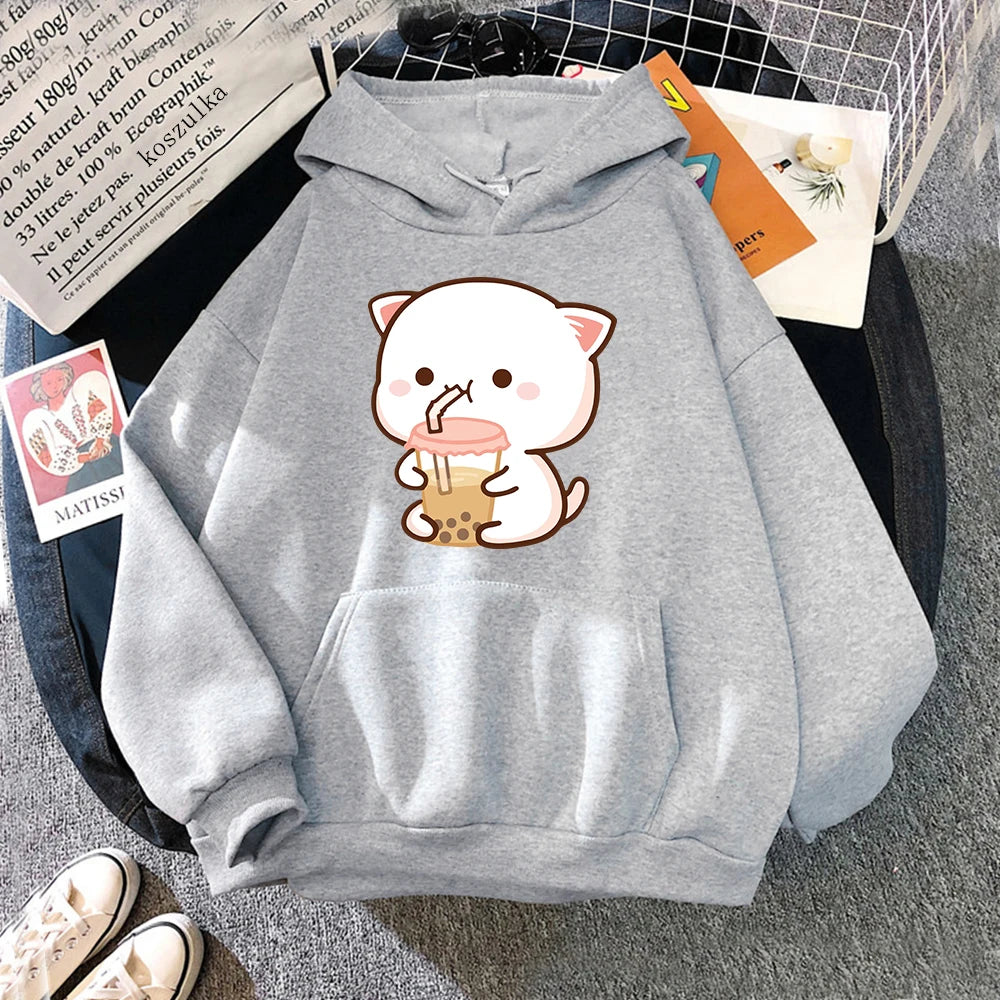 Women’s Kawaii Cat Hoodie – Peach & Rubber