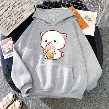 Women’s Kawaii Cat Hoodie – Peach & Rubber