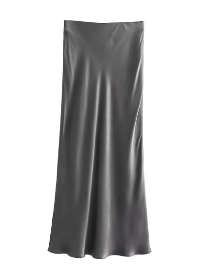 Women’s Satin High-Waist Midi Skirt