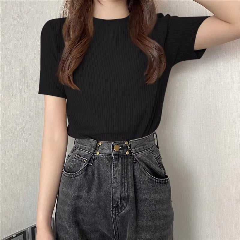 Blusas Mujer Blouses Top FemmeTops Women Blusas Mujer De Moda 2025 Verano Short Sleeve Knit Blouse Women Knitted Pullovers