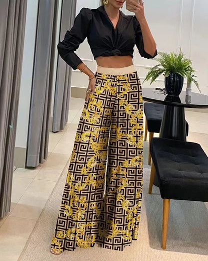 Women’s High-Waist Wide-Leg Printed Pants – Casual Loose Trousers
