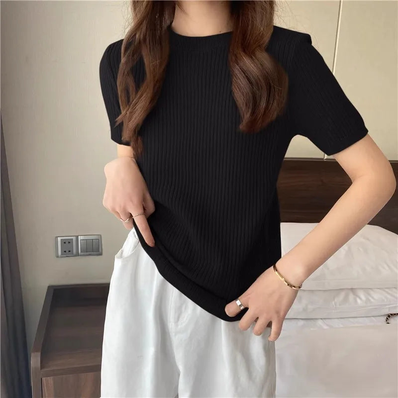 Blusas Mujer Blouses Top FemmeTops Women Blusas Mujer De Moda 2025 Verano Short Sleeve Knit Blouse Women Knitted Pullovers