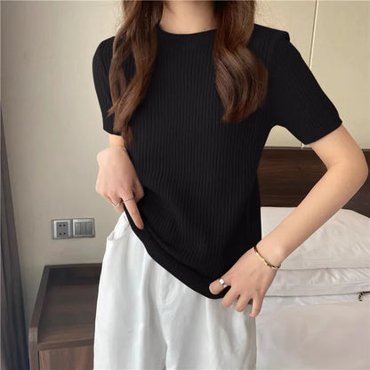 Blusas Mujer Blouses Top FemmeTops Women Blusas Mujer De Moda 2025 Verano Short Sleeve Knit Blouse Women Knitted Pullovers