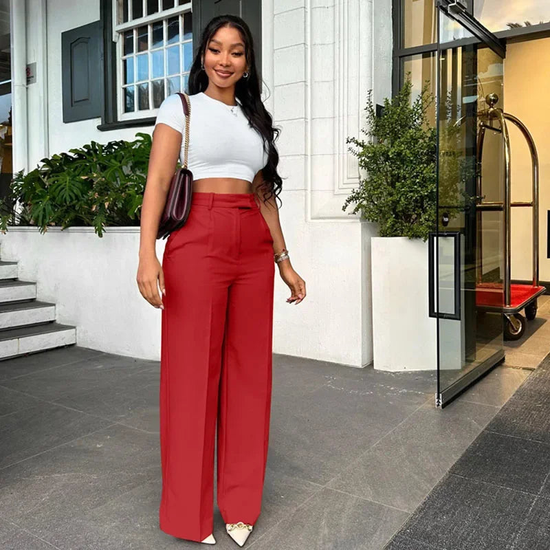 Women’s Elegant Wide-Leg High-Waist Pants – Loose Office Workwear Trousers