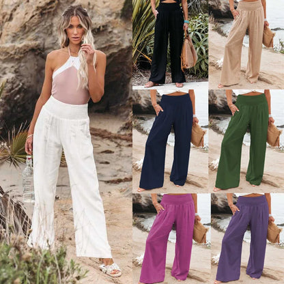 Women’s Mid-Waist Drawstring Wide-Leg Pants – Casual Spring & Summer