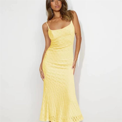 Women’s Solid Color Skinny Dress – Elegant Sexy Evening Gown