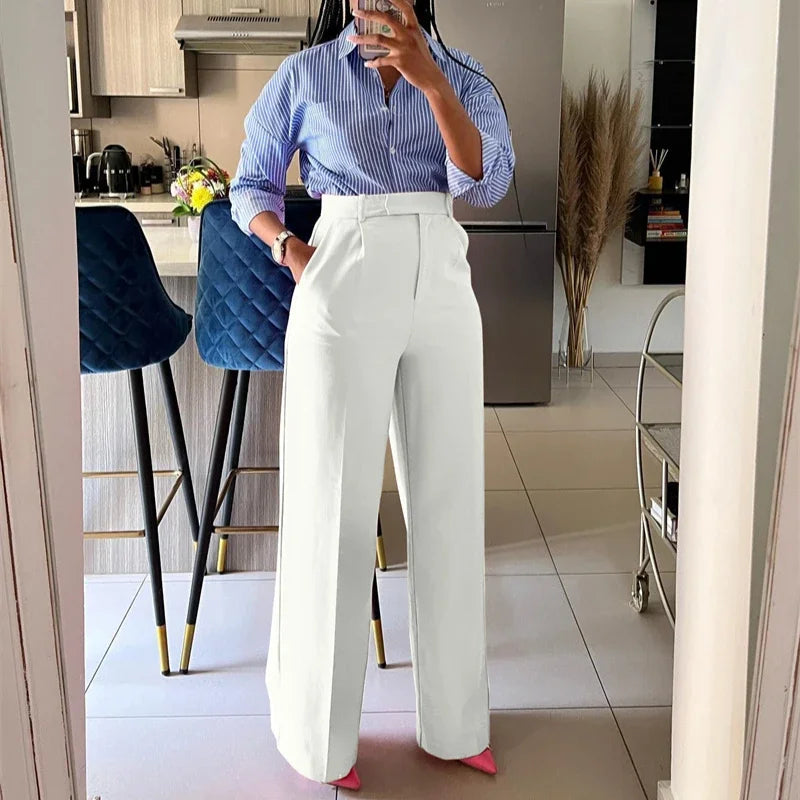 Women’s Elegant Wide-Leg High-Waist Pants – Loose Office Workwear Trousers