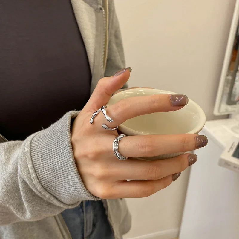 Women’s Punk Geometric Silver Ring