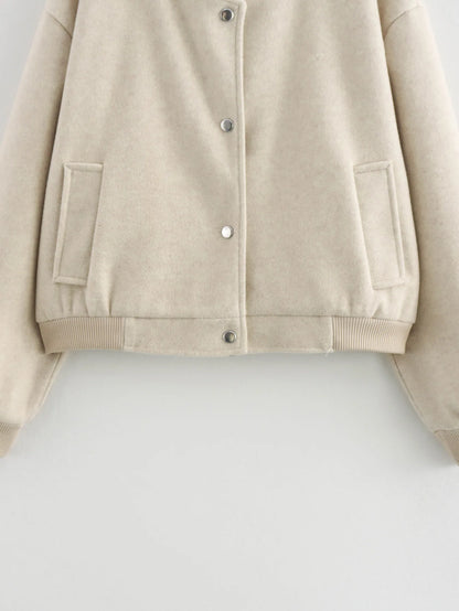 Women’s White Cropped Bomber Jacket – Autumn/Winter.
