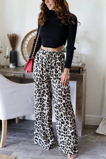 Women’s Leopard Print Pants – High-Waist Baggy Wide-Leg Trousers