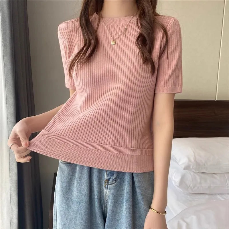 Blusas Mujer Blouses Top FemmeTops Women Blusas Mujer De Moda 2025 Verano Short Sleeve Knit Blouse Women Knitted Pullovers