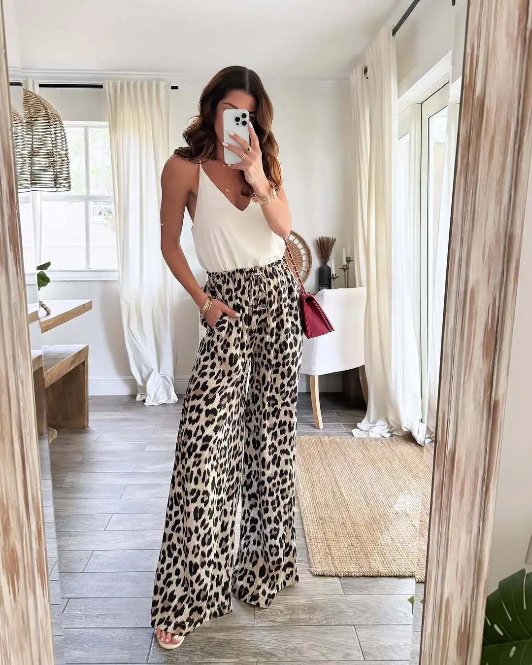 Women’s Leopard Print Pants – High-Waist Baggy Wide-Leg Trousers
