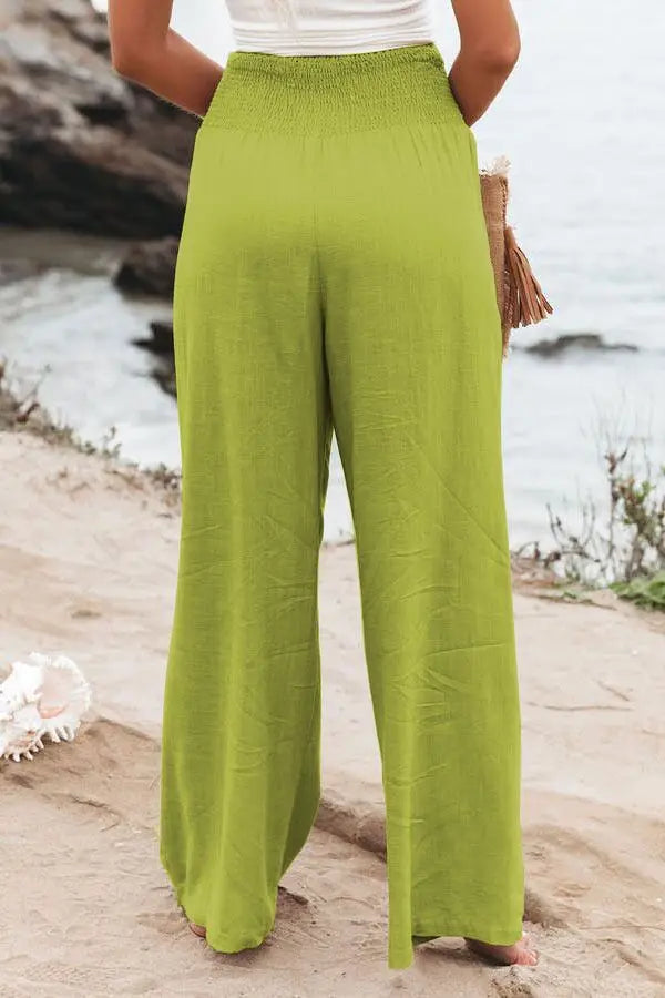 Women’s Mid-Waist Drawstring Wide-Leg Pants – Casual Spring & Summer