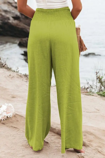 Women’s Mid-Waist Drawstring Wide-Leg Pants – Casual Spring & Summer