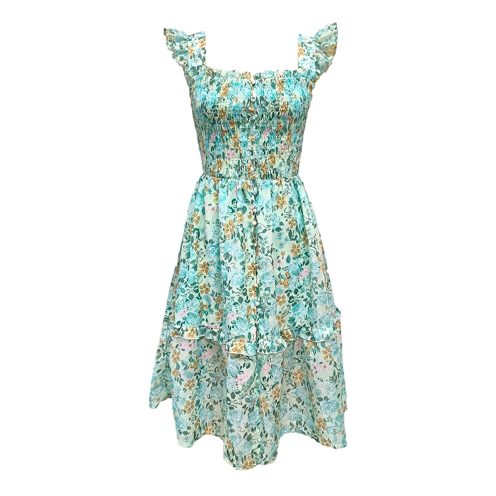 Women’s Yellow Off-Shoulder Tiered Dress – Summer Beach & Picnic Dress
