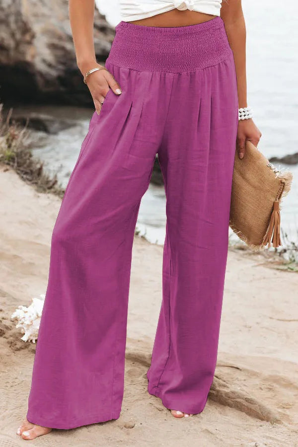 Women’s Mid-Waist Drawstring Wide-Leg Pants – Casual Spring & Summer