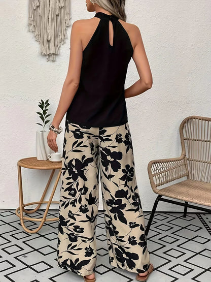 Women’s Casual Wide-Leg Printed Pants with Elastic Waist