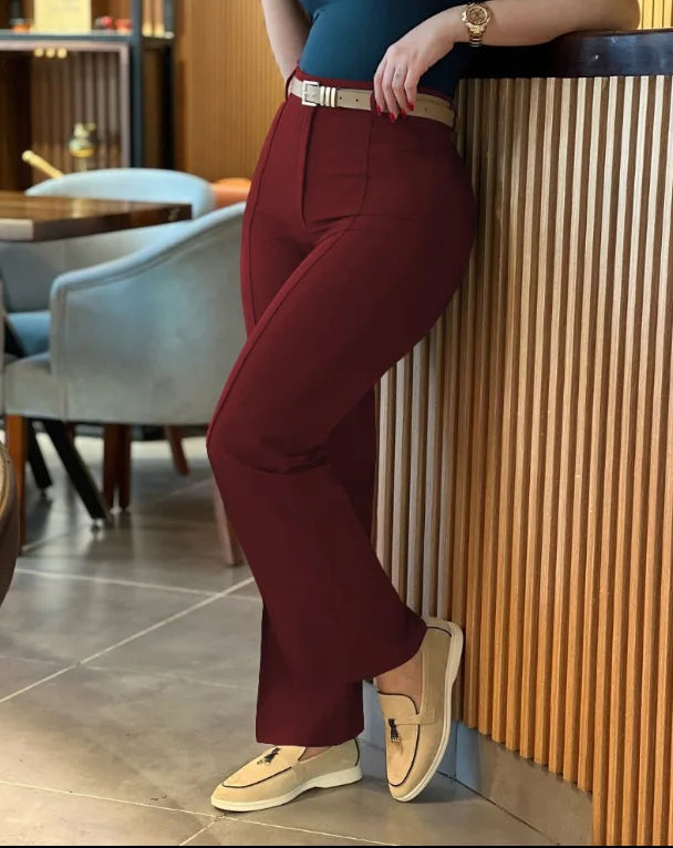 Women’s High-Waist Straight Work Pants – Slim Fit Elegant Trousers