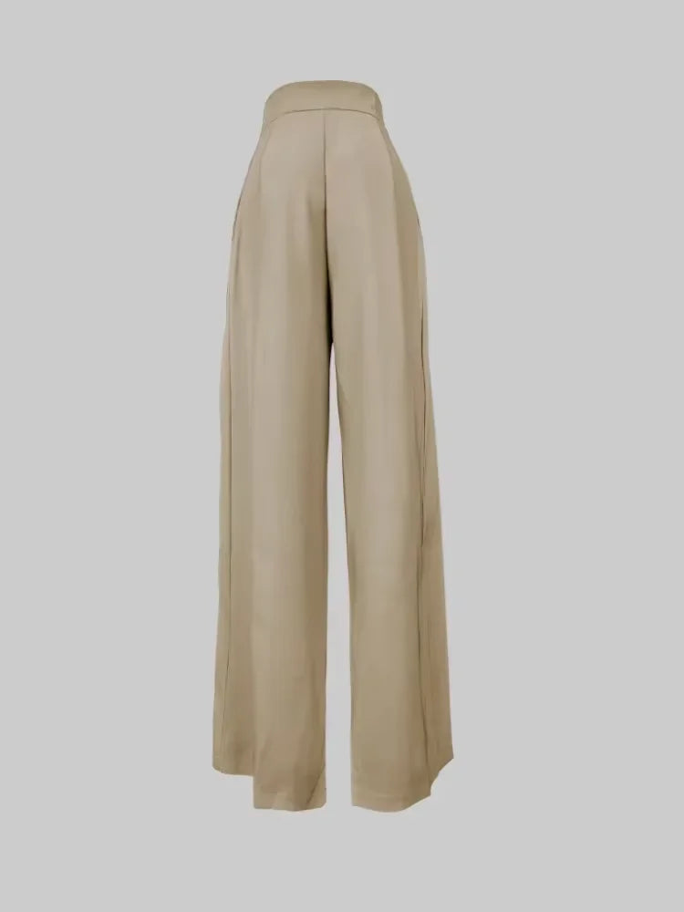 Women’s High-Waist Pleated Wide Pants – Casual Loose Solid Color Trousers