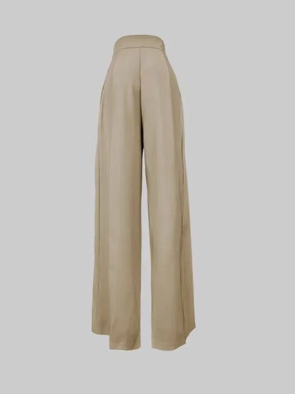 Women’s High-Waist Pleated Wide Pants – Casual Loose Solid Color Trousers