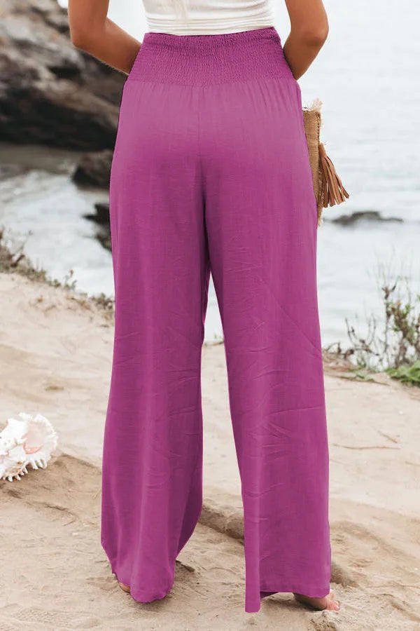 Women’s Mid-Waist Drawstring Wide-Leg Pants – Casual Spring & Summer