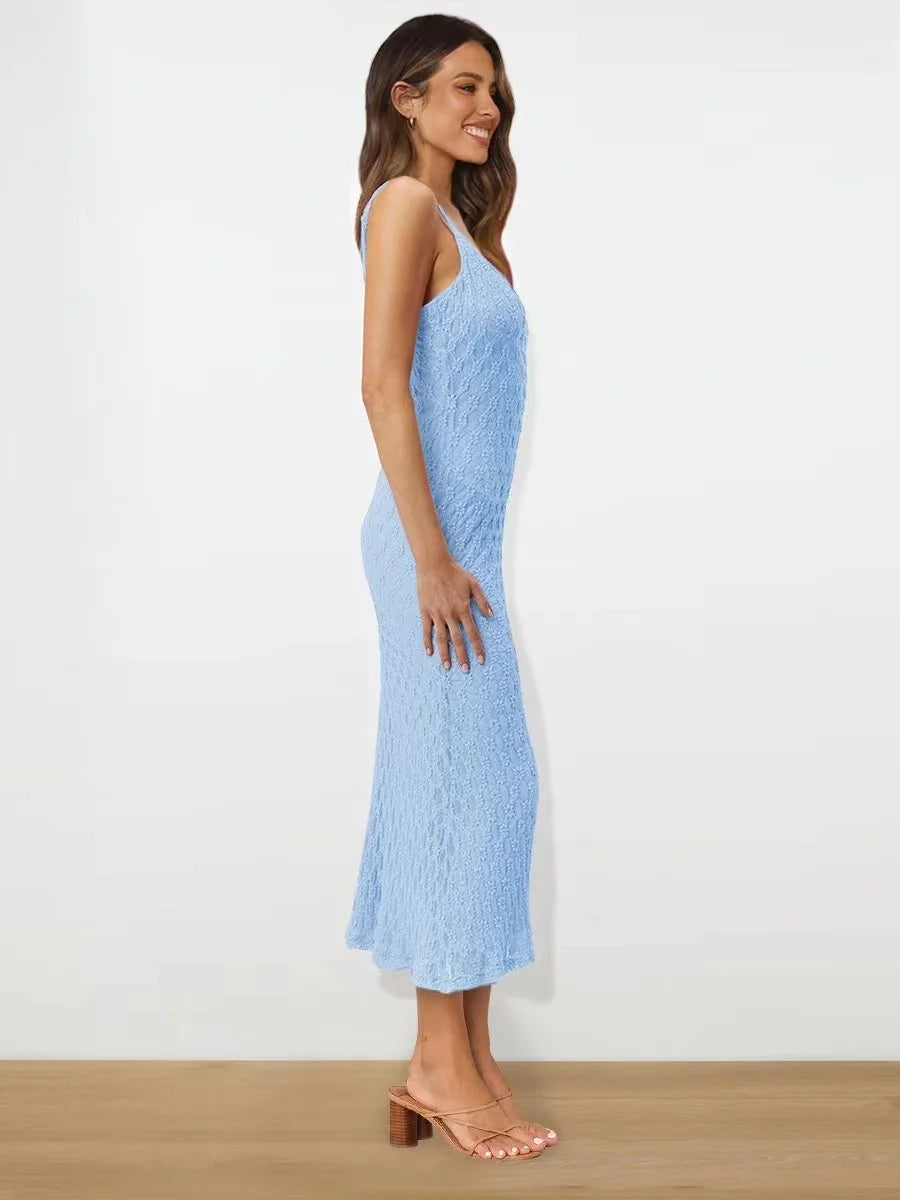 Women’s Solid Color Skinny Dress – Elegant Sexy Evening Gown