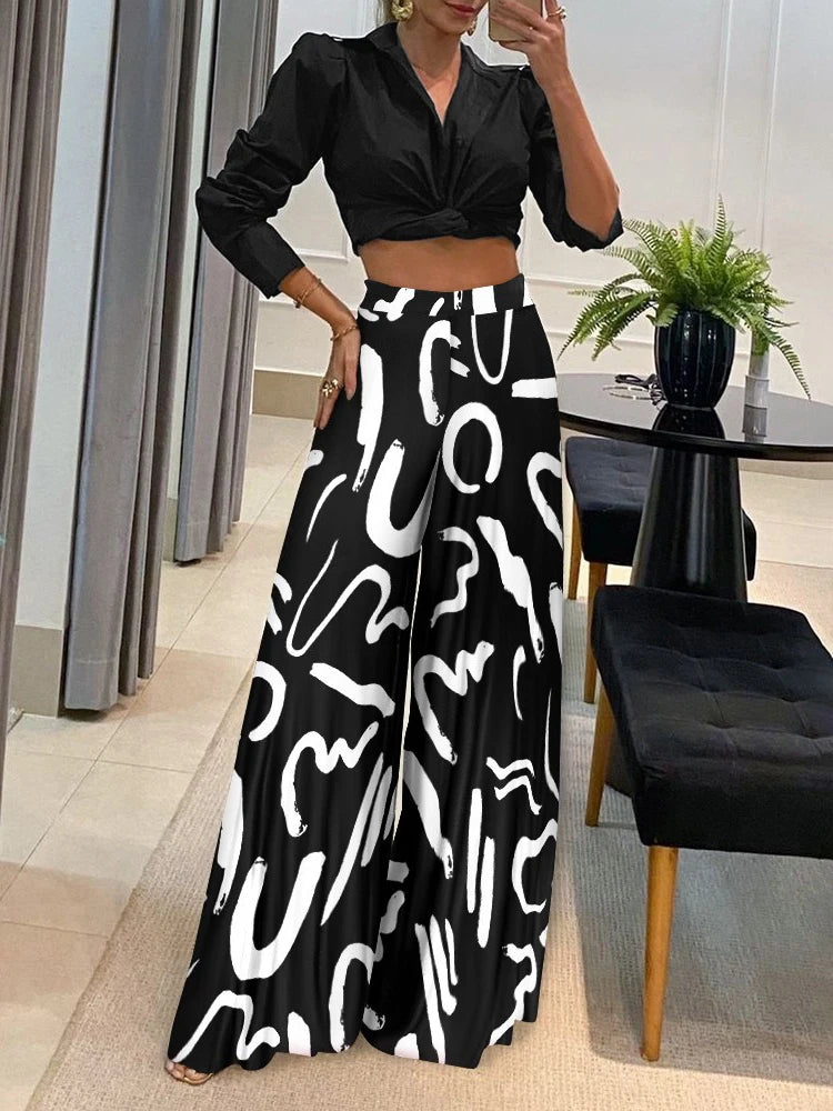 Women’s High-Waist Wide-Leg Printed Pants – Casual Loose Trousers