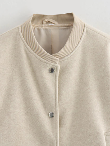 Women’s White Cropped Bomber Jacket – Autumn/Winter.