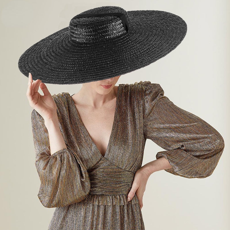 Women’s Black Wide Brim Straw Sun Hat