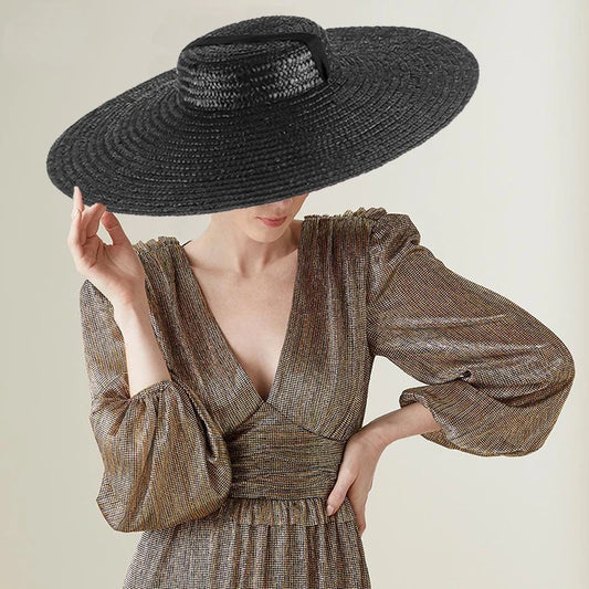 Women’s Black Wide Brim Straw Sun Hat