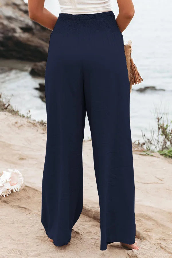 Women’s Mid-Waist Drawstring Wide-Leg Pants – Casual Spring & Summer