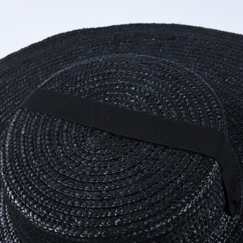 Women’s Black Wide Brim Straw Sun Hat