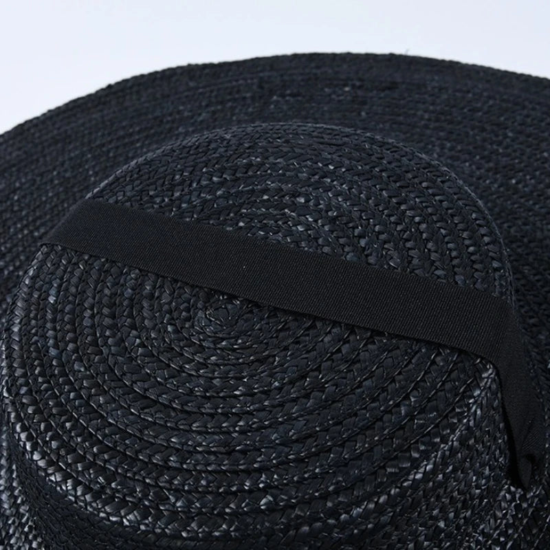 Women’s Black Wide Brim Straw Sun Hat