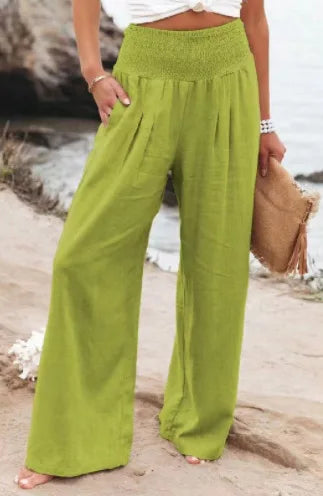 Women’s Mid-Waist Drawstring Wide-Leg Pants – Casual Spring & Summer