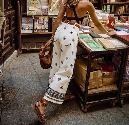 New Fashion Printed Bohemian High Waist Wide Leg Pants For Women