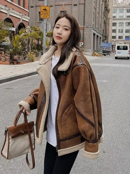 Women’s Faux Fur Shearling Winter Jacket.
