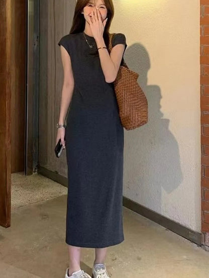Women’s Simple Casual Dress – Elegant Slim Summer Streetwear, Korean Vintage Style