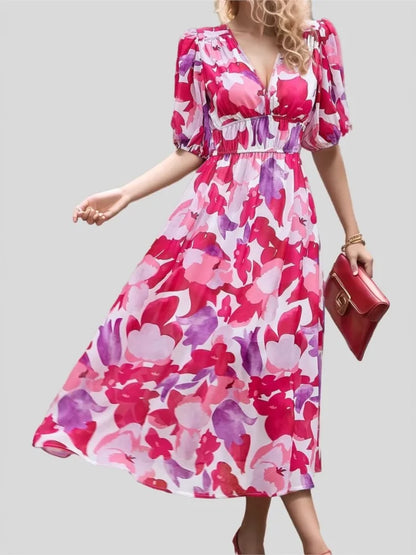 Women’s Casual Loose Dress – V-Neck High-Waist Summer Beach Dress
