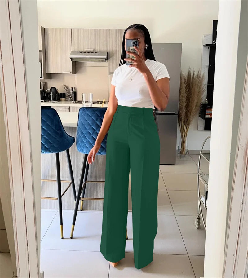Women’s Elegant Wide-Leg High-Waist Pants – Loose Office Workwear Trousers