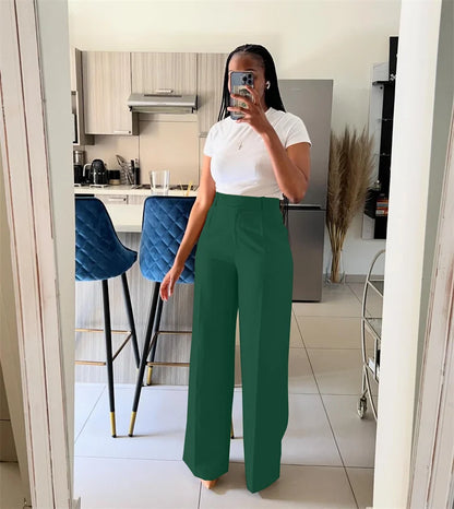 Women’s Elegant Wide-Leg High-Waist Pants – Loose Office Workwear Trousers