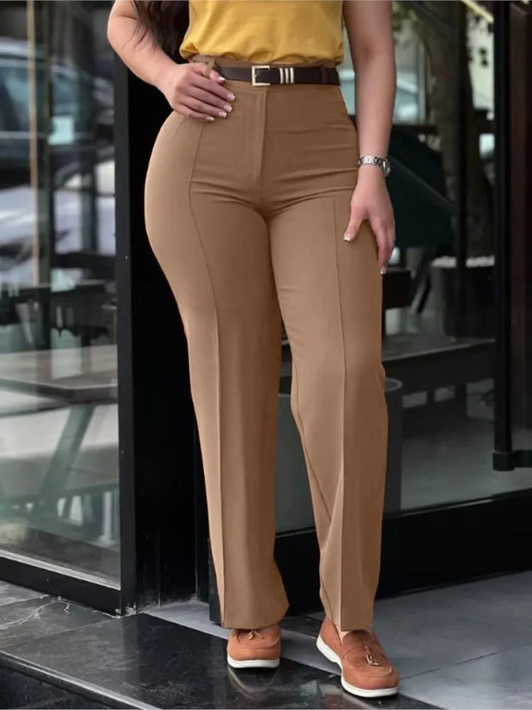 Women’s High-Waist Straight Work Pants – Slim Fit Elegant Trousers