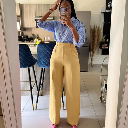 Women’s Elegant Wide-Leg High-Waist Pants – Loose Office Workwear Trousers