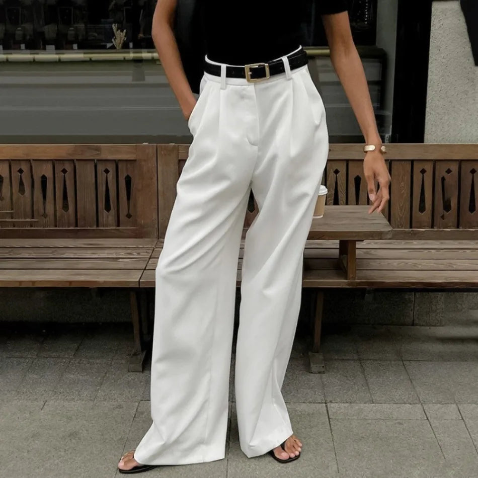 Women’s High-Waist Straight Suit Pants – Elegant Casual Loose Trousers