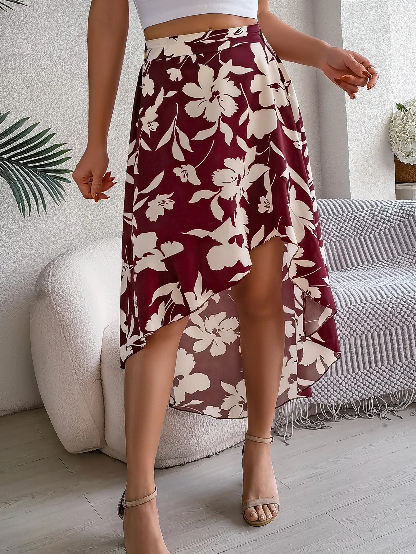 Women’s Floral Ruffle Skirt – Spring Summer